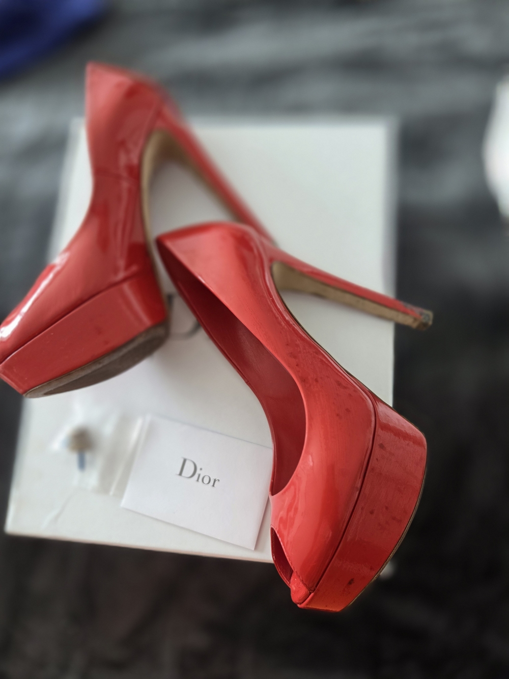 Dior Red Patent Peep-Toe Pumps - Picture 3 of 6